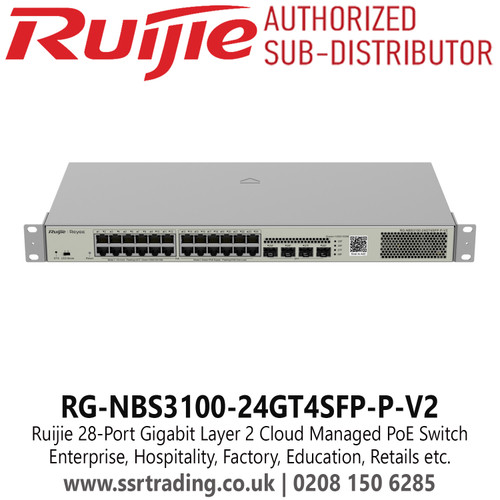 RG-NBS3100-24GT4SFP-P-V2 Ruijie 28 Port Gigabit Layer 2 Cloud Managed PoE Switch, Enterprise, Hospitality, Factory, Education, Retails etc.