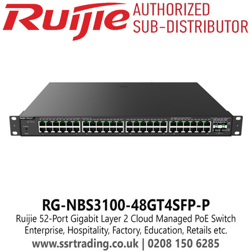 RG-NBS3100-48GT4SFP-P Ruijie 52 Port Gigabit Layer 2 Cloud Managed PoE Switch, Enterprise, Hospitality, Factory, Education, Retails etc.