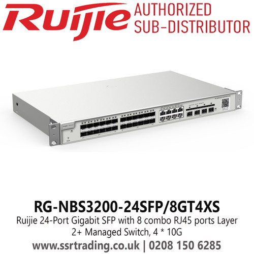 Ruijie RG-NBS3200-24SFP/8GT4XS 24 Port Gigabit SFP with 8 combo RJ45 ports Layer 2+ Managed Switch, 4 * 10G, Enterprise, Hospitality, Factory, Education, Retails etc.
