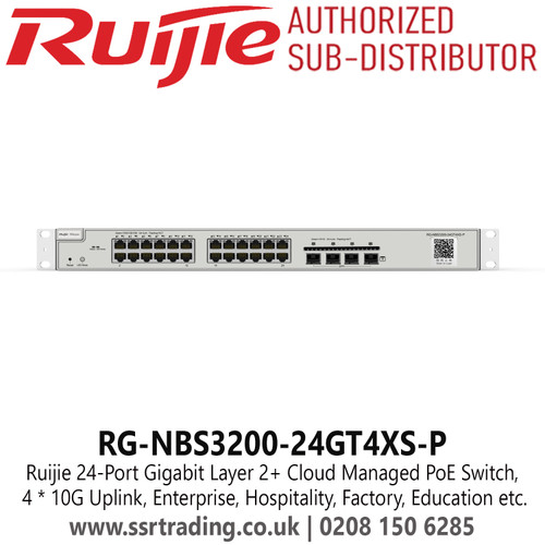 RG-NBS3200-24GT4XS-P Ruijie 24 Port Gigabit Layer 2+ Cloud Managed PoE Switch, 4 * 10G Uplink, Enterprise, Hospitality, Factory, Education, Retails etc.