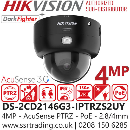 DS-2CD2146G3-IPTRZ(S2U)Y/Black (2.8/4mm) Hikvision 4MP AcuSense PTRZ Dome IP PoE Camera, 2.8/4mm In One lens, Point Varifocal 