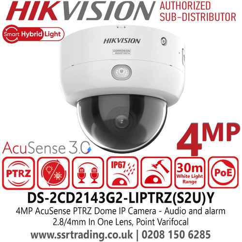 DS-2CD2143G2-LIPTRZ(S2U)Y Hikvision 4MP AcuSense PTRZ Dome IP Network Camera with 2.8/4mm In One Lens, Point Varifocal, Water and Dust Resistant (IP67), and Vandal Resistant (IK10) 
