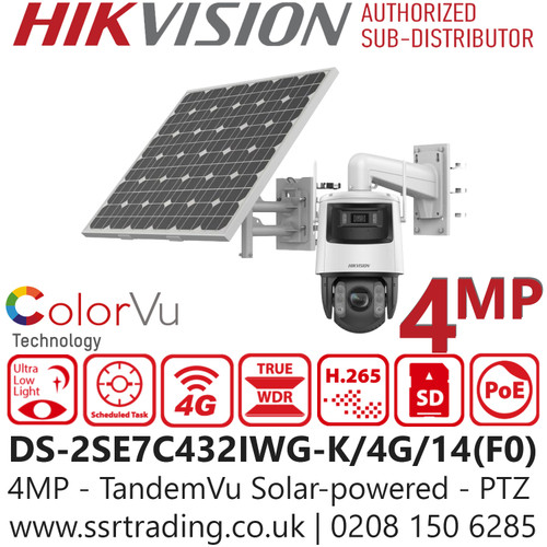 Hikvision TandemVu 7-inch 4MP 32x Solar-powered Security IP Network Speed Dome Kit - DS-2SE7C432IWG-K/4G/14(F0)