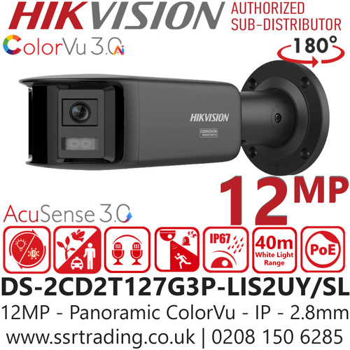 Hikvision 12MP/UHD Panoramic Bullet PoE Camera - DS-2CD2T127G3P-LIS2UY/SL(RB)/Black