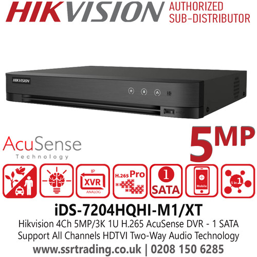 Hikvision 4Ch 5MP/3K 1U H.265 AcuSense DVR - Two-Way Audio Technology - iDS-7204HQHI-M1/XT