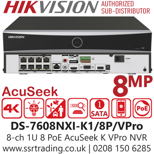 Hikvision 8Ch 8 PoE AcuSeek K VPro NVR - DS-7608NXI-K1/8P/VPro
