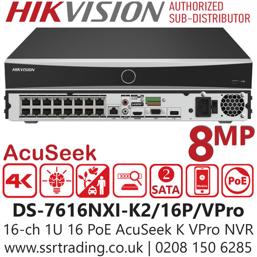 Hikvision 16 Ch 1U 16 PoE AcuSeek K VPro NVR - DS-7616NXI-K2/16P/VPro