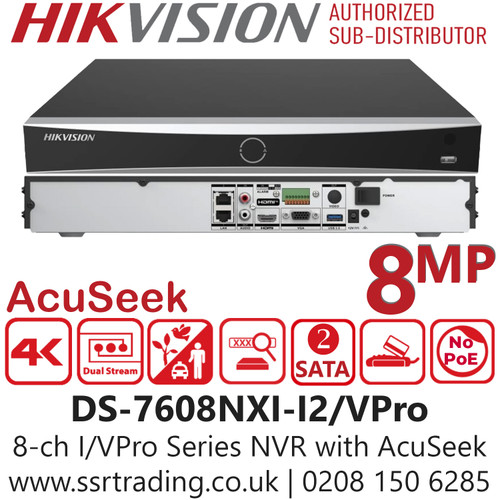Hikvision DS-7608NXI-I2/VPro 8Ch I/VPro Series No PoE NVR with AcuSeek 
