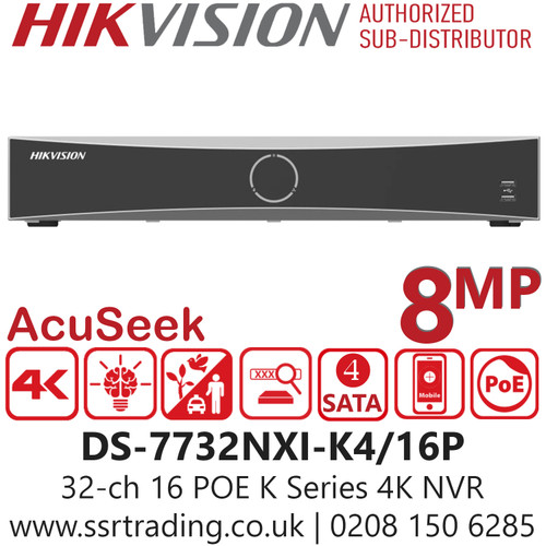 Hikvision DS-7732NXI-K4/16P 32Ch 1.5U 16 PoE K Series AcuSense 4K 