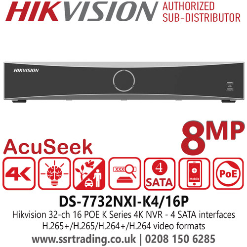 Hikvision DS-7732NXI-K4/16P 32Ch 1.5U 16 PoE K Series AcuSense 4K 