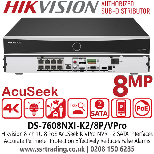Hikvision DS-7608NXI-K2/8P/VPro 8Ch 1U 8 PoE AcuSeek K VPro NVR