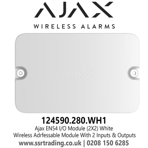 124590.280.Wh1 Ajax En54 I/O Module (2X2) White Wireless Adrfessable Module With 2 Inputs & Outputs