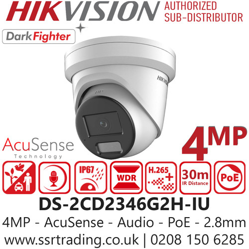 Hikvision DS-2CD2346G2H-IU (2.8mm) Pro Series 4MP Turret IP PoE Camera, AcuSense, DarkFighter, Built-in Mic, Efficient H.265+ compression technology