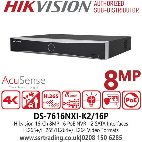 Hikvison 16 Channel Acusense 16 PoE 2 SATA 4K NVR - DS-7616NXI-K2/16P