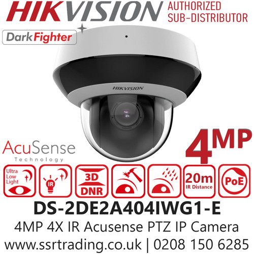 Hikvision DS-2DE2A404IWG1-E (2.8-12mm) 4MP 4X IR Mini Outdoor Acusense PTZ IP PoE CCTV Camera with 2.8-12mm Varifocal Lens, 20m IR Range, IP66, IK10, Built in Mic 