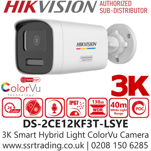 Hikvision 3K Smart Hybrid Light ColorVu Bullet PoC Camera - DS-2CE12KF3T-LSYE