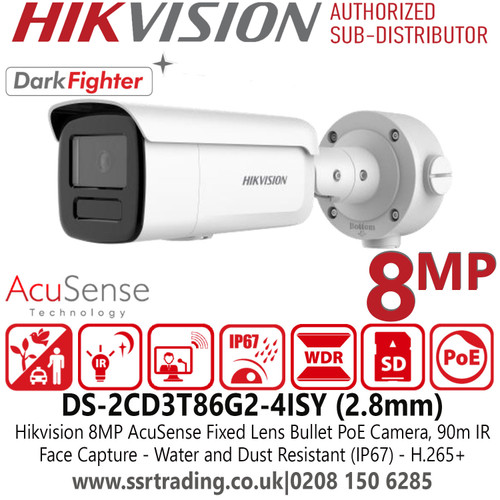 Hikvision DS-2CD3T86G2-4ISY 8MP PoE AcuSense CCTV Bullet Network Camera - DS-2CD3T86G2-4ISY (2.8mm)