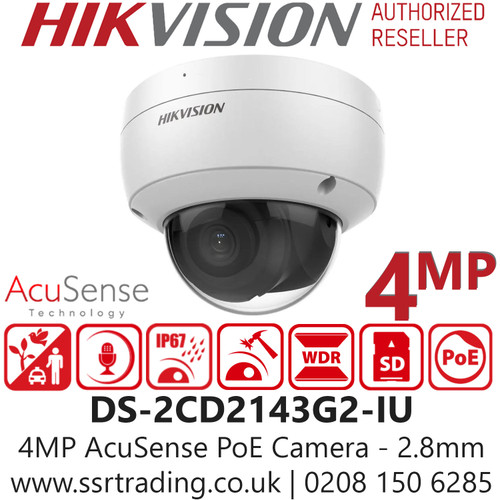 DS-2CD2143G2-IU Hikvision 4MP AcuSense Built-in Mic Fixed Lens Dome PoE Camera with 2.8mm Fixed Lens