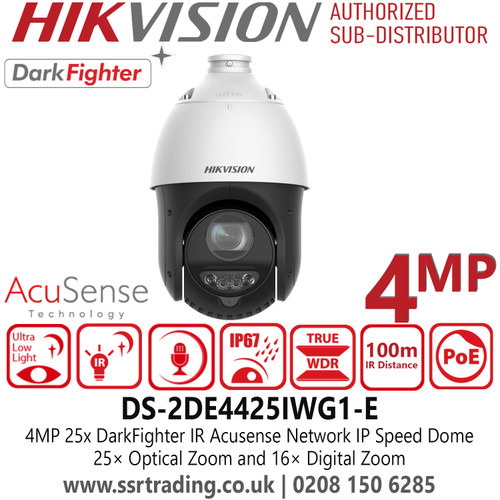 DS-2DE4425IWG1-E Hikvision 4MP DarkFighter IR Acusense PoE IP Speed Dome PTZ Camera - 1/2.8" Progressive Scan CMOS - Built-in Arrayed Dual-microphone For Real-time High Quality Audio Security
