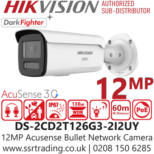 Hikvision 12MP Acusense Bullet IP Camera - DS-2CD2T126G3-2I2UY (2.8mm)
