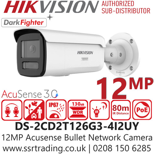 Hikvision 12MP Acusense Bullet PoE Camera - DS-2CD2T126G3-4I2UY (2.8mm)