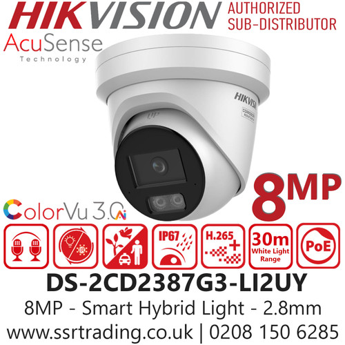 Hikvision DS-2CD2387G3-LI2UY 8MP Smart Hybrid Light with ColorVu Turret IP Camera with 2.8mm Fixed Lens