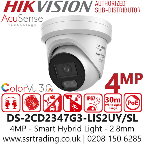 Hikvision DS-2CD2347G3-LIS2UY/SL 4MP Smart Hybrid Light with ColorVu Turret IP Camera with 2.8mm Fixed Lens