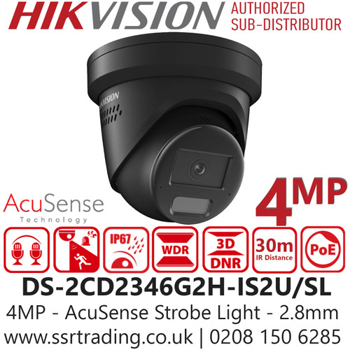 Hikvision DS-2CD2386G2H-IS2U/SL/Black 8MP AcuSense Strobe Light and Audible Warning Turret IP PoE Camera 