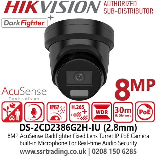 Hikvision DS-2CD2386G2H-IU/Black 8MP Darkfighter AcuSense Turret PoE Network Camera with 2.8mm Fixed Lens
