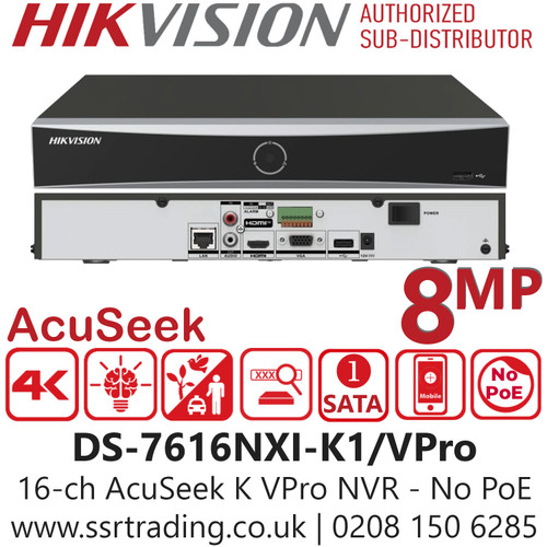 Hikvision 16ch 1U AcuSeek K VPro No PoE NVR - DS-7616NXI-K1/VPro