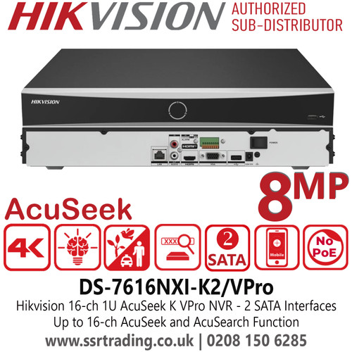 DS-7616NXI-K2/VPro Hikvision 16ch AcuSeek K VPro No PoE NVR with 2 SATA Interfaces, Accurate Perimeter Protection Effectively Reduces False Alarms 
