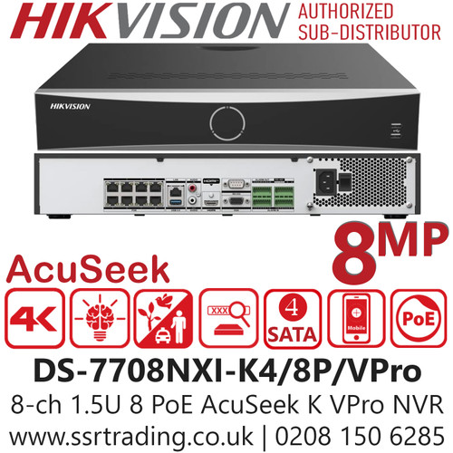 Hikvision 8ch 1.5U 8 PoE AcuSeek K VPro 4 SATA NVR - DS-7708NXI-K4/8P/VPro