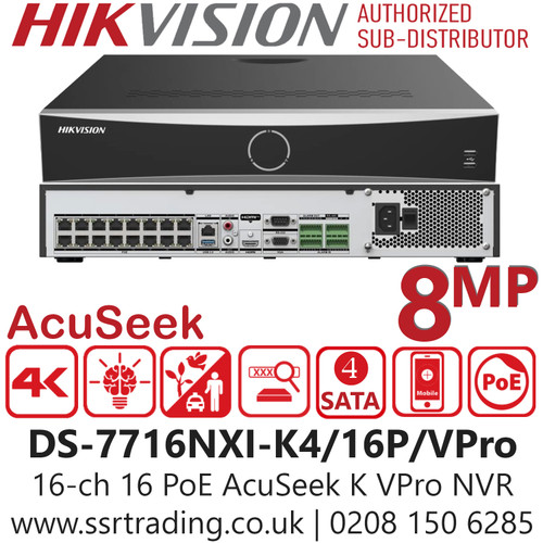 Hikvision DS-7716NXI-K4/16P/VPro 16Ch 1.5U 16 POE AcuSeek K VPro NVR with 4 SATA Interfaces, Up to 16-ch AcuSeek and AcuSearch Function