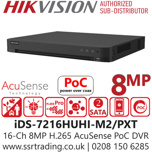 Hikvision 16CH Turbo HD PoC 8MP DVR – AcuSense AI, PoC, H.265+, 4K HDMI Output, AI Detection: AcuSense for human/vehicle filtering - iDS-7216HUHI-M2/PXT