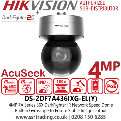 Hikvision 4MP 7A Series 36 X DarkFighter IR IP Network PTZ Speed Dome Camera with 1/1.8" Progressive Scan CMOS, 36 × Optical Zoom and 16 × Digital Zoom Provide Close up Views Over Expansive Areas - DS-2DF7A436IXG-EL(Y)