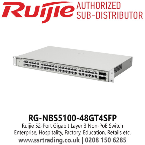 RG-NBS5100-48GT4SFP Ruijie 52 Port Gigabit Layer 3 Non-PoE Switch Suitable for Enterprise, Hospitality, Factory, Education, Retails etc.