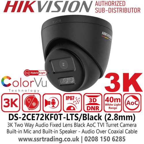 Hikvision DS-2CE72KF0T-LTS/Black (2.8mm)  3K Two Way Audio Turret AoC TVI Camera 