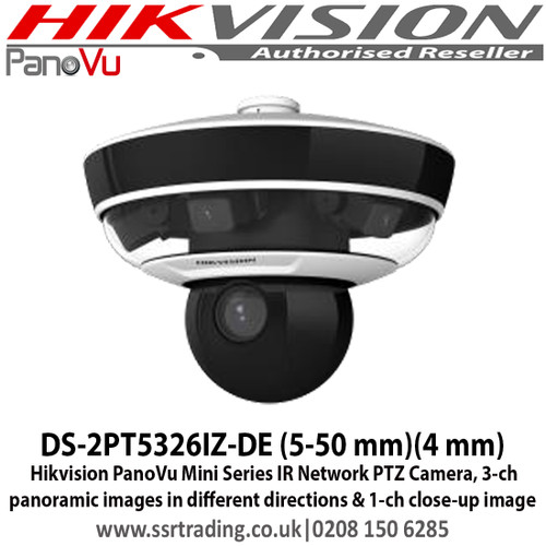 Hikvision - PanoVu Mini Series IR Network PTZ Camera with IP66, 3-ch panoramic images in different directions and 1-ch close-up image, Built-in memory card slot, Support H.265 video compression - DS-2PT5326IZ-DE (5-50 mm)(4 mm)