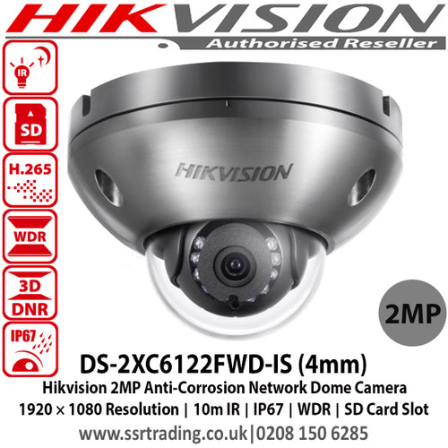 HIkvision 2MP Anti-Corrosion Network Dome Camera with 4mm fixed lens, IR range: 10m,IP67, 120dB Wide Dynamic Range, Three video streams, 6 behavior analyses, Anti-Corrosion Standard: WF-2, NEMA 4X, C5-M - DS-2XC6122FWD-IS