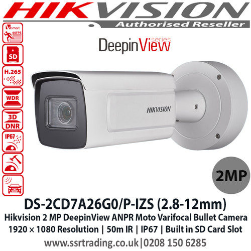 Hikvision DS-2CD7A26G0/P-IZS(2.8-12mm) 2MP Full HD 1080P motorized varifocal Licence Plate Recognition network camera with 2.8 - 12mm varifocal lens, Up to 50m IR distance, IP67 weatherproof, Supports on board storage (up to 256GB) 