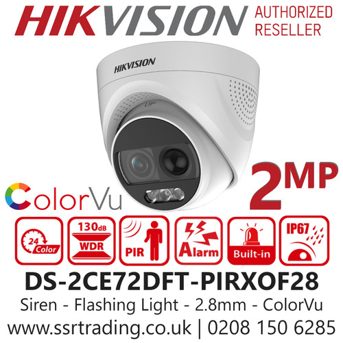 Hikvision - 2MP Siren Audio Warning Camera ColorVu 2.8mm - DS-2CE72DFT-PIRXOF28
