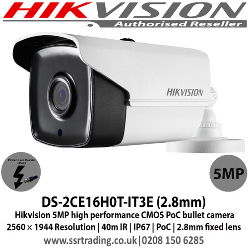 Hikvision DS-2CE16H0T-IT3E 5MP 2.8mm Fixed Lens 40m Smart IR IP67 Outdoor PoC Bullet Camera 