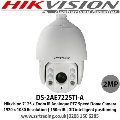 Hikvision DS-2AE7225TI-A 2MP 7” 25 x Zoom IR Analogue PTZ Speed Dome Camera, 1920 × 1080 Resolution, 150m IR, 3D intelligent positioning  