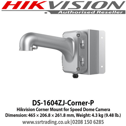 Hikvision DS-1604ZJ-Corner-P Corner Mount for Speed Dome Camera Dimension: 465 × 206.8 × 261.8 mm, Weight: 4.3 kg (9.48 lb.)