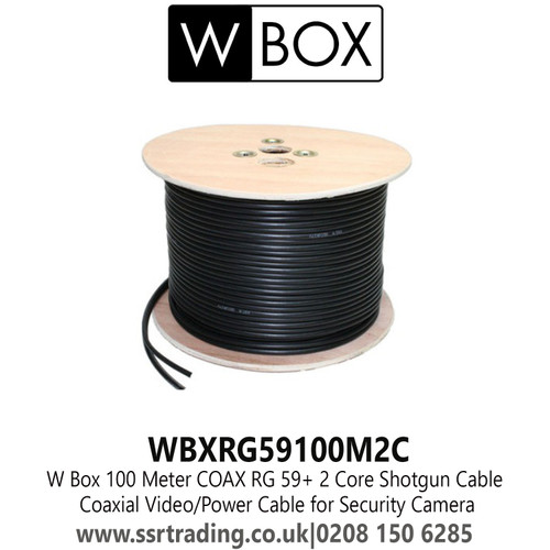 W Box 100 Meter COAX RG 59+ 2 Core Shotgun Cable, Coaxial Video/Power Cable for Security Camera - WBXRG59100M2C