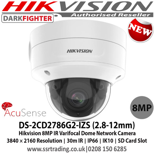 Hikvision DS-2CD2786G2-IZS 8MP IR Varifocal Dome Network Camera with 2.8 to 12 mm varifocal lens, 30m IR, IP66 Weatherproof, IK10, 120dB WDR, Built-in micro SD/SDHC/SDXC card slot