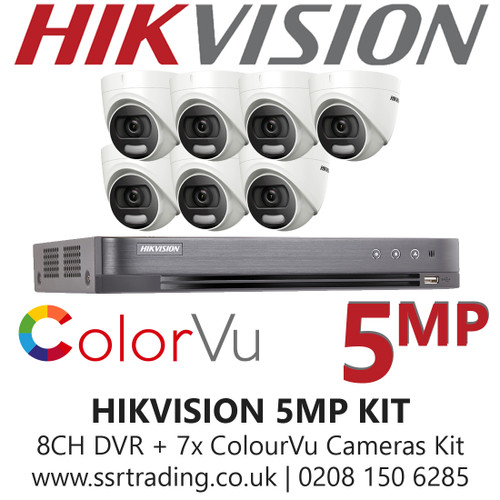 Hikvision CCTV System Kit 5MP Balun Kit - 8CH DVR + 7x ColourVu Turret Cameras