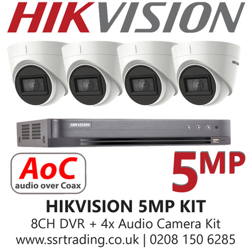 Hikvision CCTV Kit 5MP Balun Kit - 8CH DVR + 4x Audio Turret Cameras