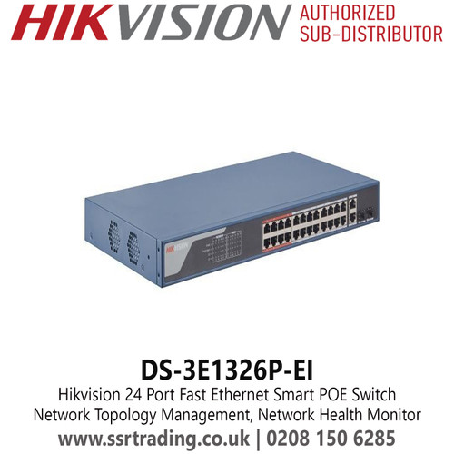 Hikvision 24 Port Fast Ethernet Smart POE Switch, 24 × 100 Mbps PoE RJ45 ports, 2 × Gigabit Combos -DS-3E1326P-EI