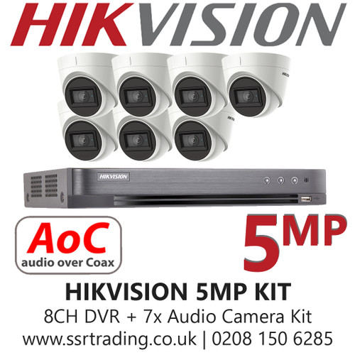 CCTV Camera Kit Hikvision 5MP Balun Kit - 8CH DVR + 7x Audio Turret Cameras